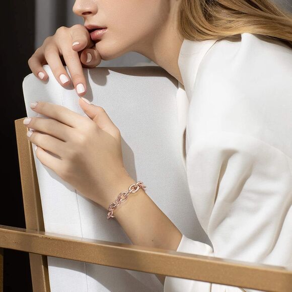 Chunky Rose Gold Bracelets 14K Gold Plated Thick Link Chain Bracelet Birthday - Picture 3 of 5